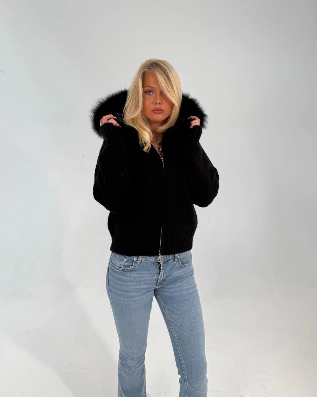 Fur Jacket Satin - Black
